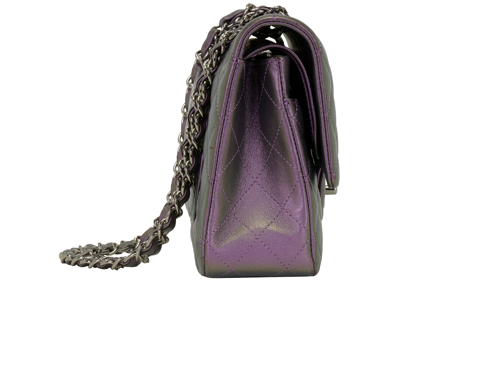 Medium Iridescent Classic Double Flap, &pound;4,900, Handbags, Purple, Lambskin Leather, Side view